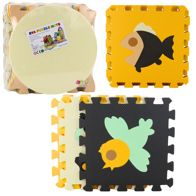 Miękkie Puzzle Mata Edukacyjna Pianka EVA Zwierzęta Brązowe 16 el.