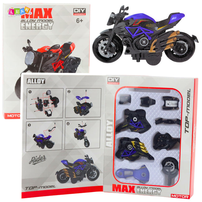 Motocykl Do Składania Skręcania Metal 1:14 DIY Czarno-Niebieski