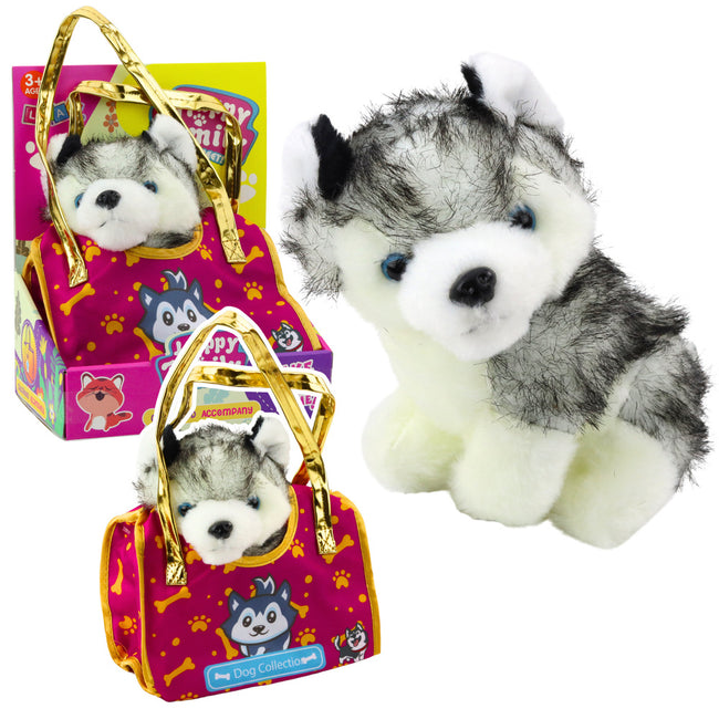 Piesek Husky W Torebce Pluszowy Maskotka Przytulanka Biało Szary