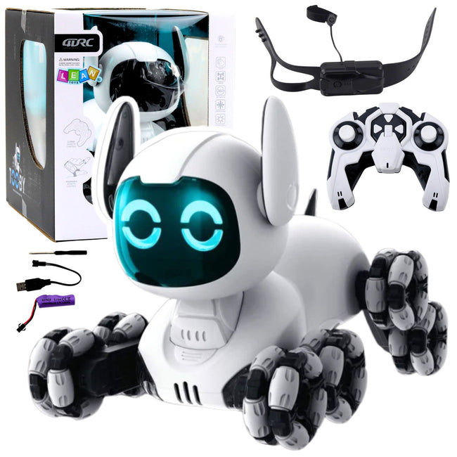 Robot Pies TOOBY Zdalnie Sterowany RC 360° Światła Dźwięki Biało-Czarny