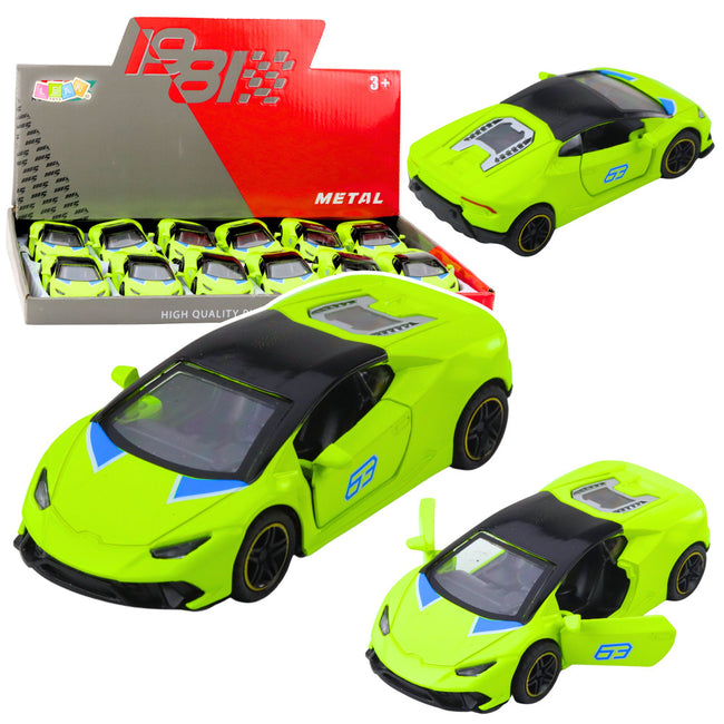 Samochód Sportowy Napęd Pull Back Metalowy Neonowy Zielony 1:43
