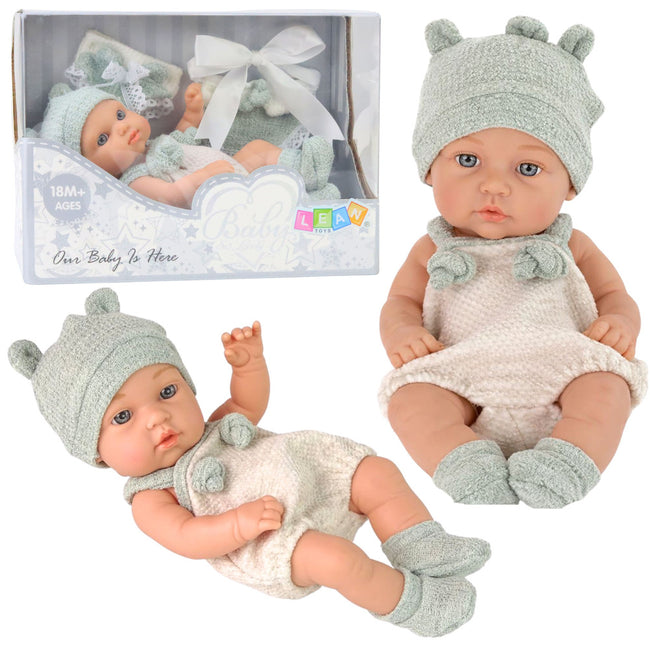 Lalka Bobas Niemowlak Szare Ubranko Czapeczka Śliniaczek 18 cm