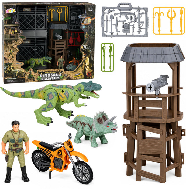 Baza Badawcza Dinozaurów Zestaw Figurki Dinozaury Wieża Klatka Akcesoria