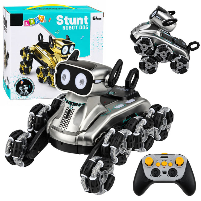Pies Robot Zdalnie Sterowany RC 8 Kół Tryb Demo Sztuczki Srebrny