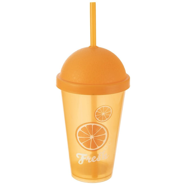 Kubek plastikowy z pokrywką i słomką 450 ml