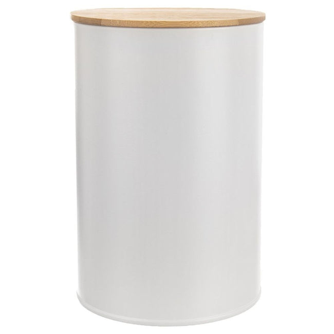 Pojemnik na żywność metalowy biały z bambusową pokrywką WHITELINE 800 ml