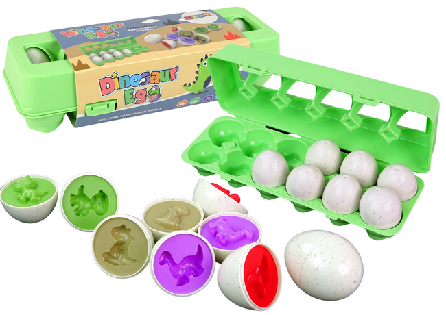 Edukacyjny Zestaw Jajek Sorter Dinozaury Układanka 12 Sztuk