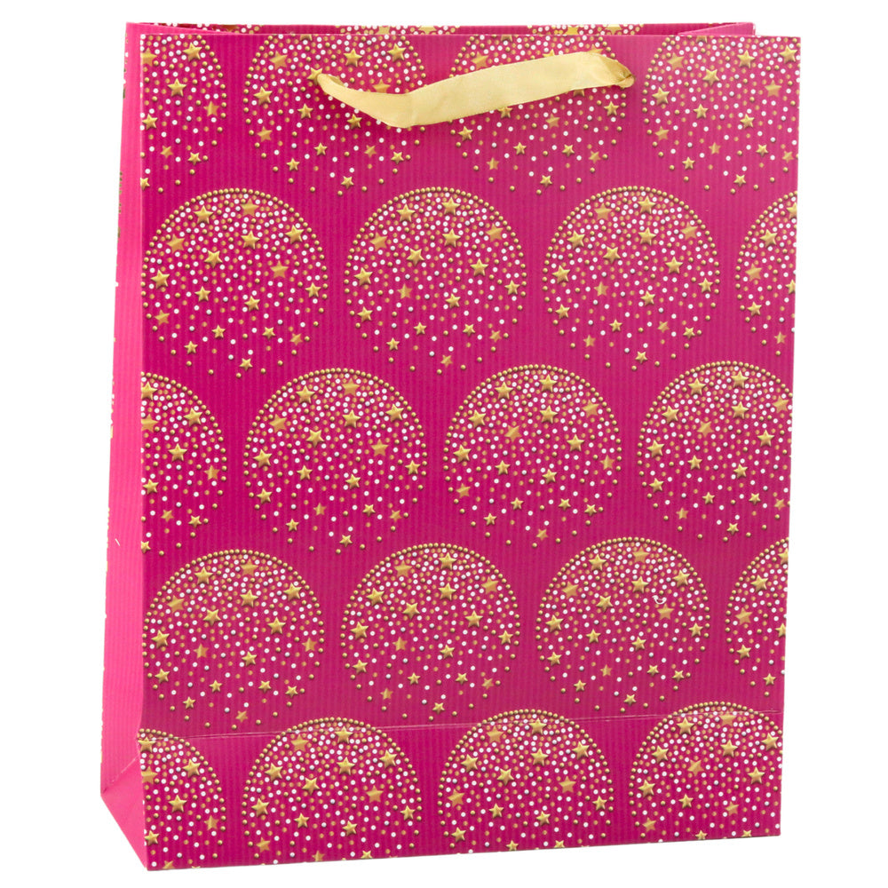 Torba Prezentowa Elegancka Złote Gwiazdki Różowa 32 x 26 x 10 cm