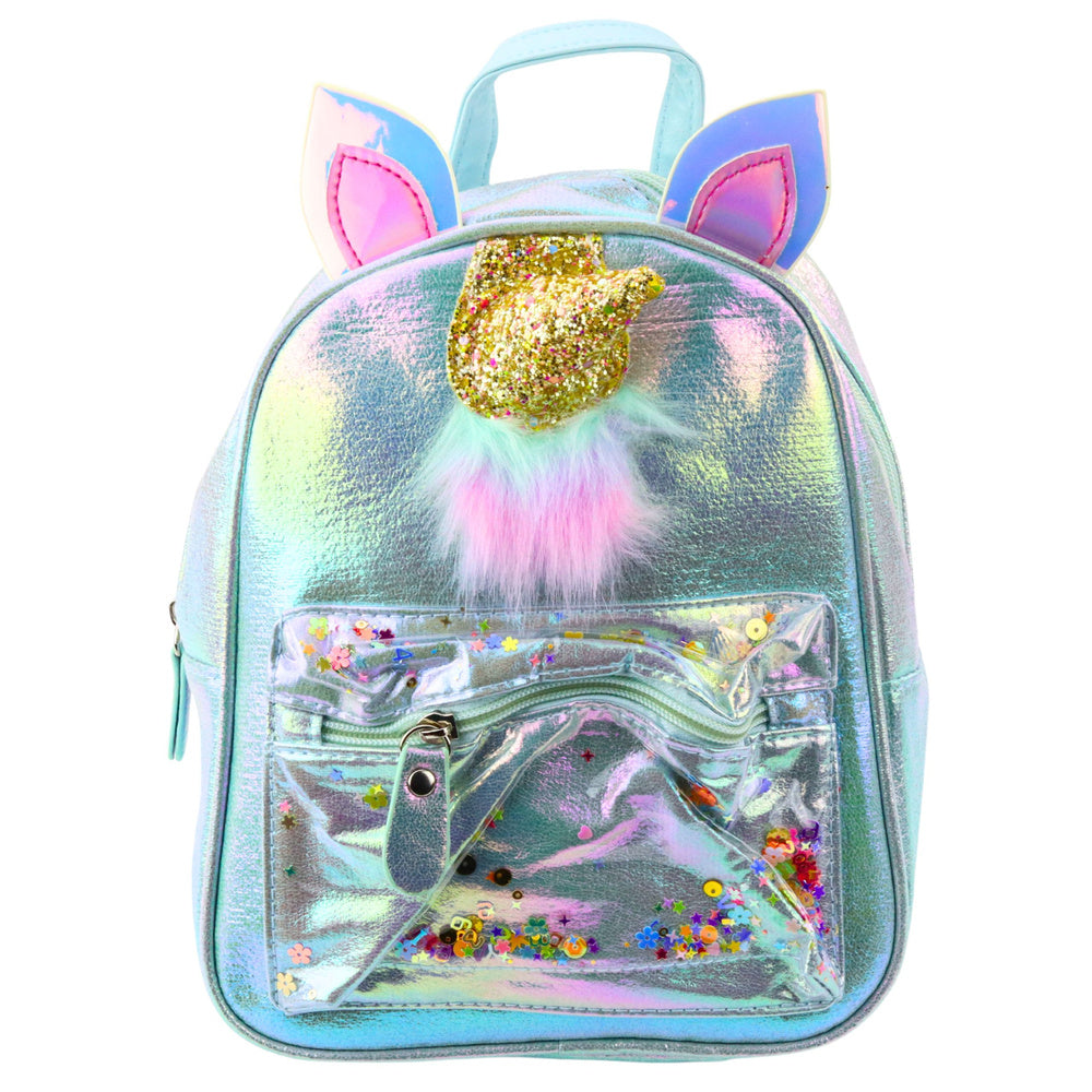 Plecak Dziecięcy Z Rogiem Jednorożca Ruchome Konfetti Niebieski 25cm 4,5L