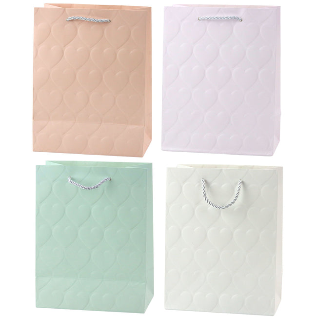 Torba Prezentowa Elegancka Tłoczone Serca Pastelowa 23 x 18 x 10,5 cm