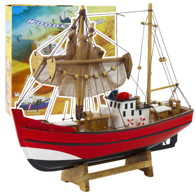 Model Kolekcjonerski Dekoracyjny Statek Kuter Rybacki Czerwony 30x26cm
