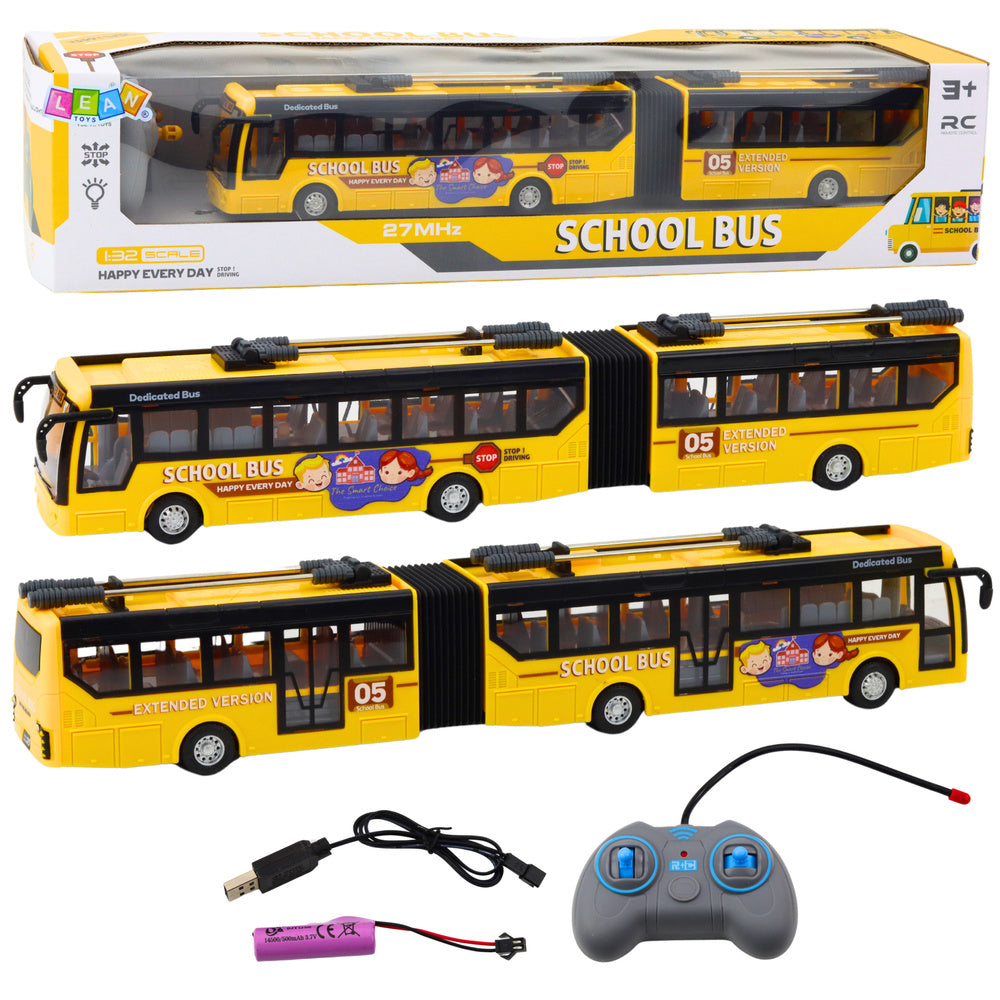 Autobus Szkolny Trolejbus Przegubowy Zdalnie Sterowany RC 1:32 Żółty