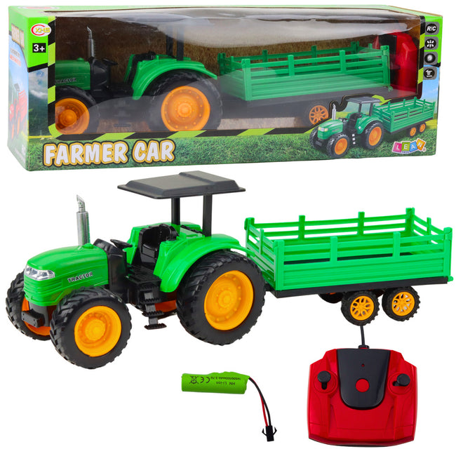 Traktor Farmerski Z Przyczepą Zdalnie Sterowany RC Zielony