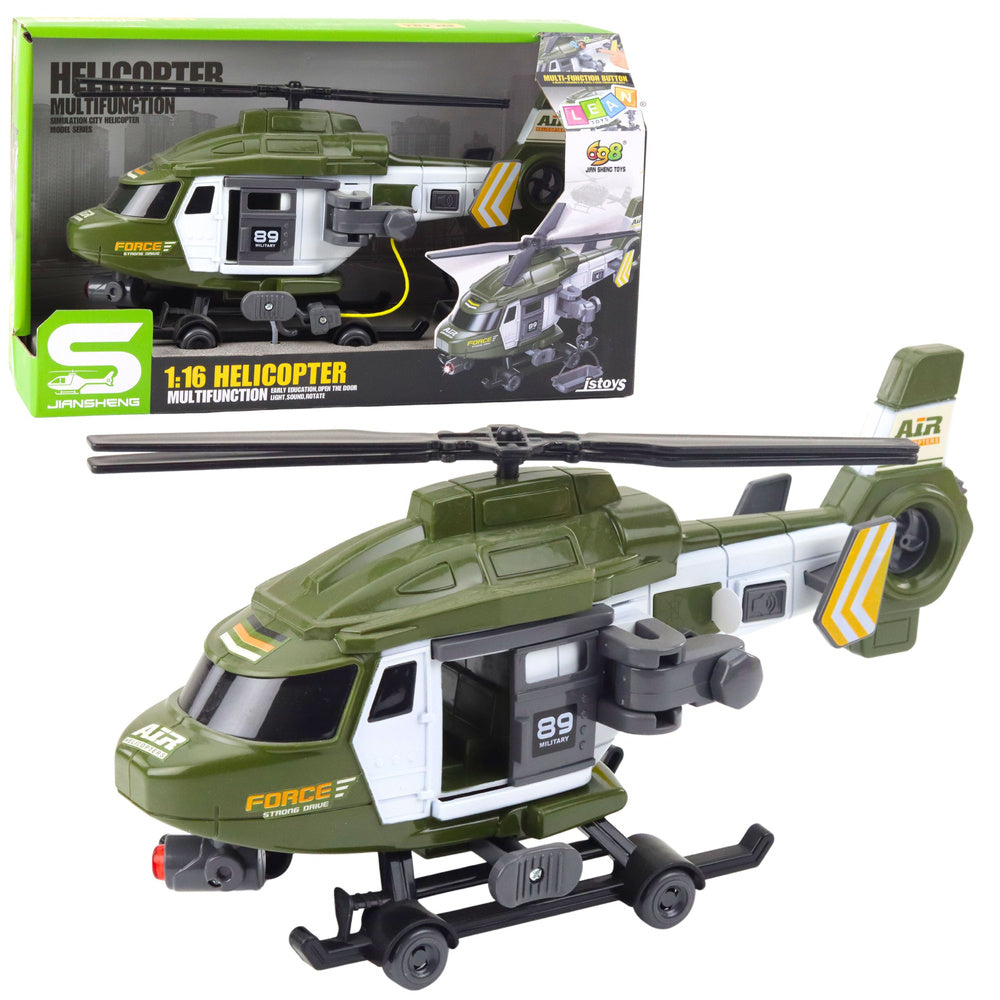Helikopter Wojskowy Militarny Hak Nosze Światła Dźwięki Khaki 1:16