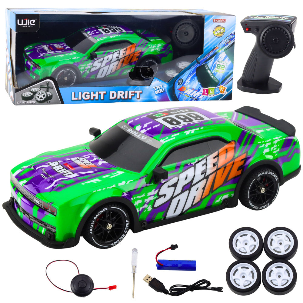 Auto Sportowe Zdalnie Sterowane RC Podświetlana Karoseria Drift Zielone