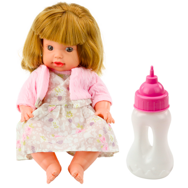 Lalka Bobas Z Butelką Do Karmienia Sukienka Pudrowy Róż Dźwięki 30cm