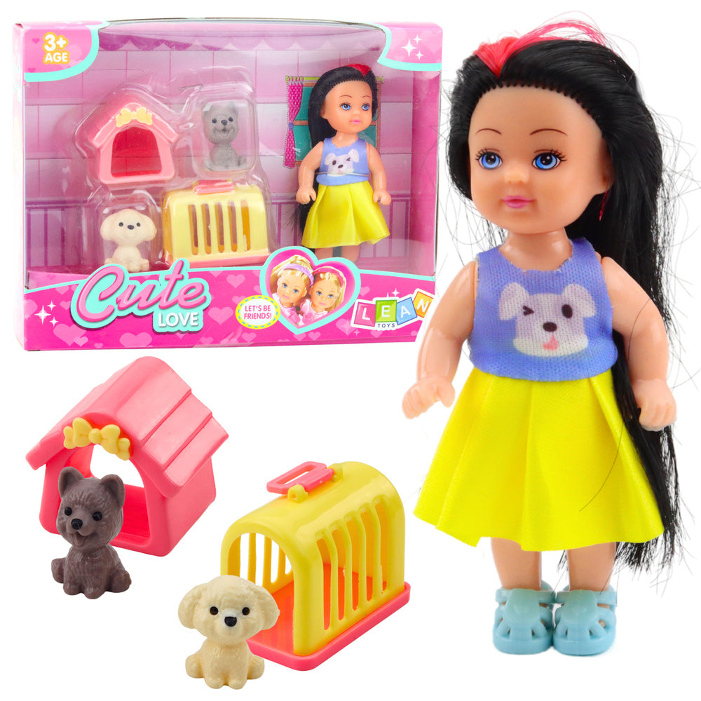 Zestaw Mini Laleczka W Sukience Pieski Buda Transporter
