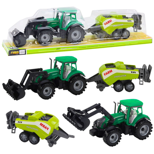 Zestaw Traktor Z Ładowaczem i Prasą Rolniczą Zielony