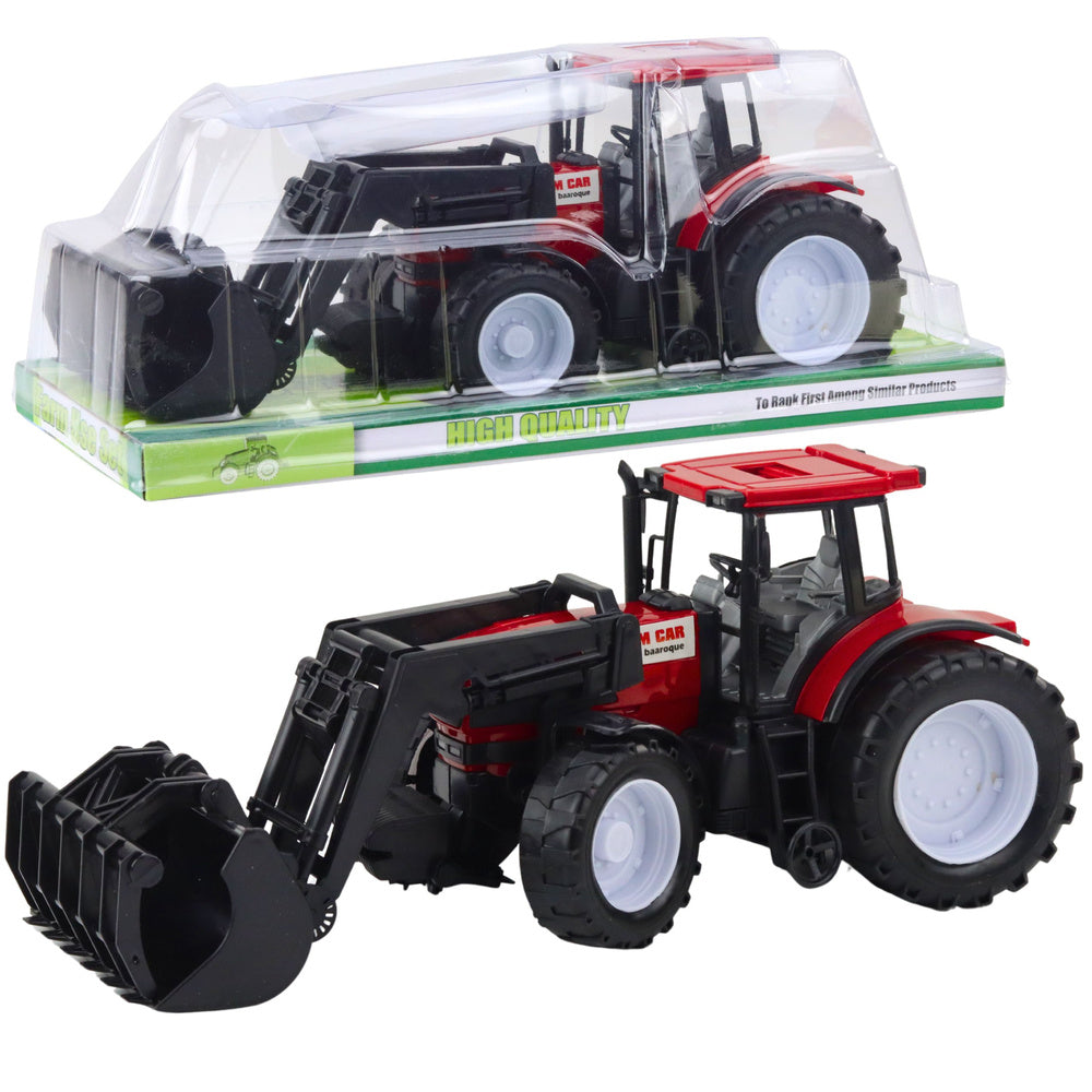 Traktor Pojazd Rolniczy Farmerski Z Chwytakiem Czerwony