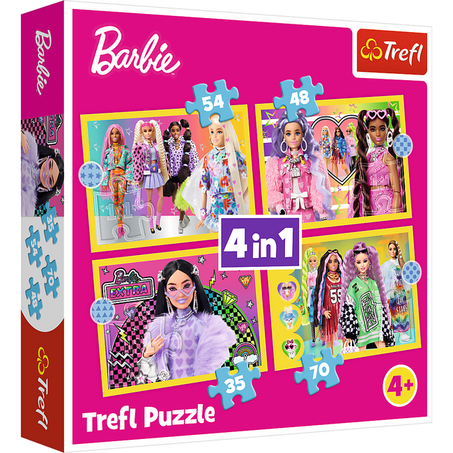 Puzzle - 4w1 (35, 48, 54, 70) - Wesoły świat Barbie - Trefl 34626