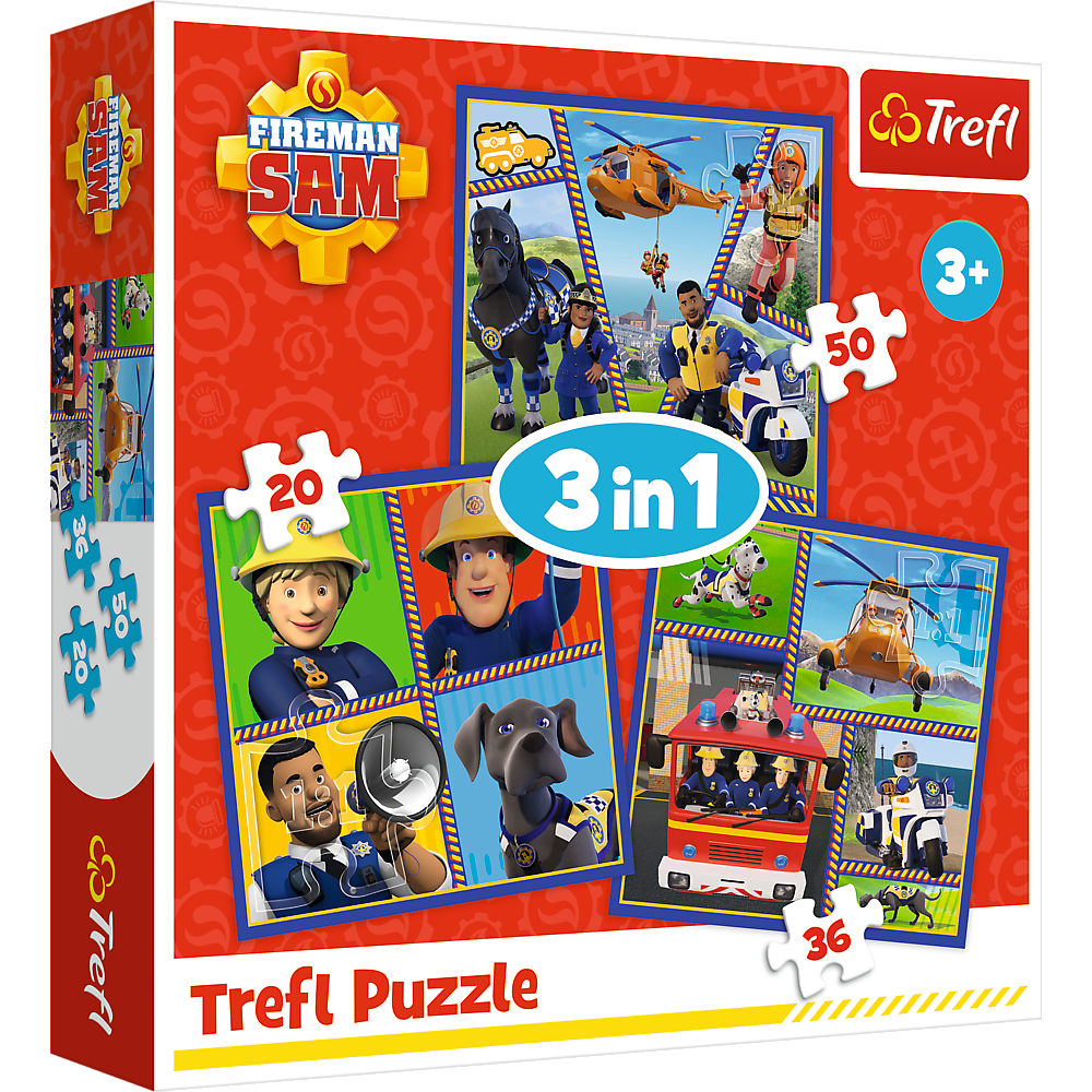 Puzzle - 3w1 ( 20, 36, 50) - Dzień Strażaka Sama - Trefl 34868