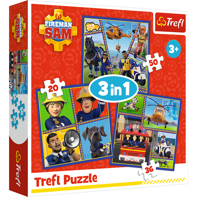 Puzzle - 3w1 ( 20, 36, 50) - Dzień Strażaka Sama - Trefl 34868
