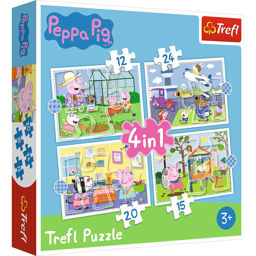 Puzzle - 4w1 (12,15, 20, 24) - Wspomnienia z wakacji - Świnka Peppa - Trefl 34359