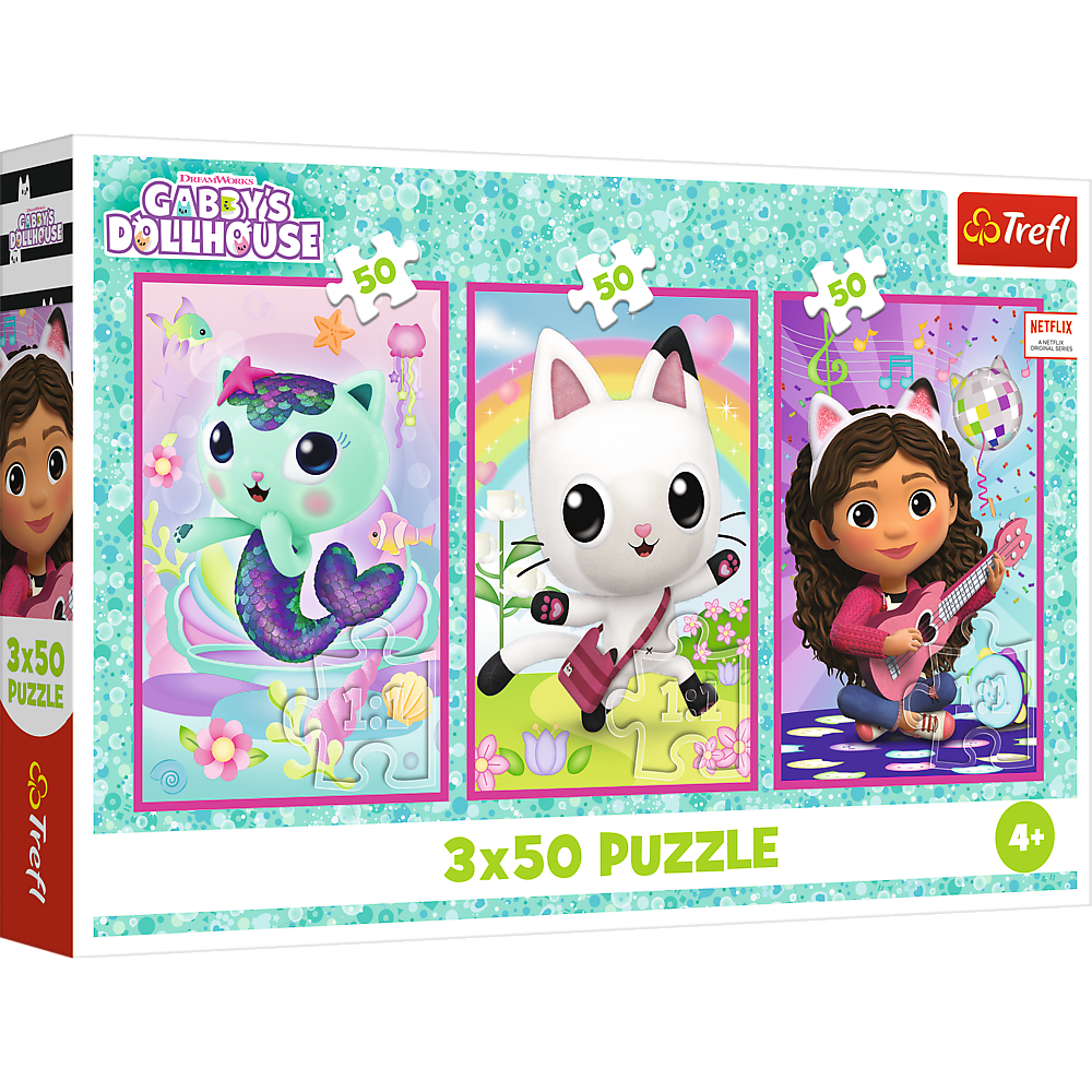Puzzle - 3x50 - Poznajcie Gabby i kotki - Koci Domek Gabi - Trefl 34876