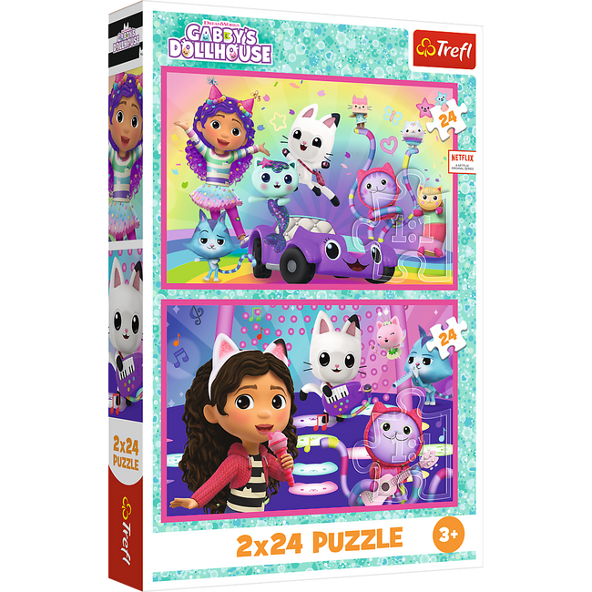 Puzzle - 2x24 - Zabawy z Gabby - Koci Domek Gabi - Trefl 34433