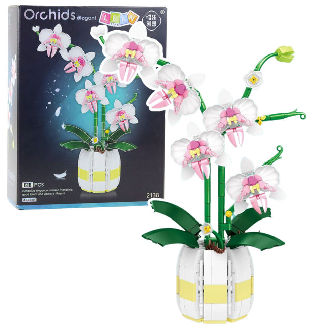 Klocki Konstrukcyjne Orchidea Storczyk W Doniczce Różowo-Biała 616 el.
