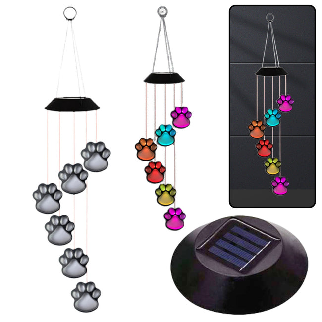 Lampki Solarne Ogrodowe LED Dzwonki Psie Łapy Kolorowe 70cm