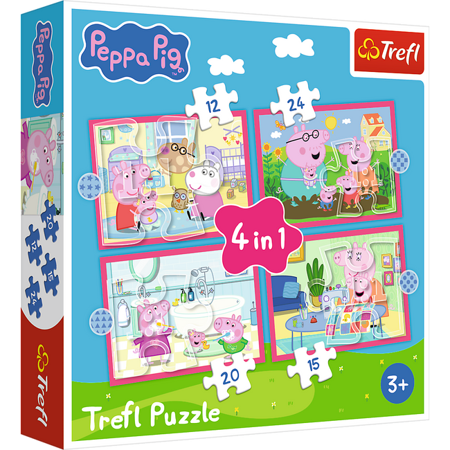 Puzzle - 4w1 (12, 15, 20, 24) - Peppa uwielbia przygody - Świnka Peppa - Trefl 34672