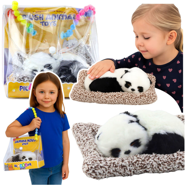 Śpiąca Panda Na Poduszce Figurka z Futerkiem Przeźroczysta Torba