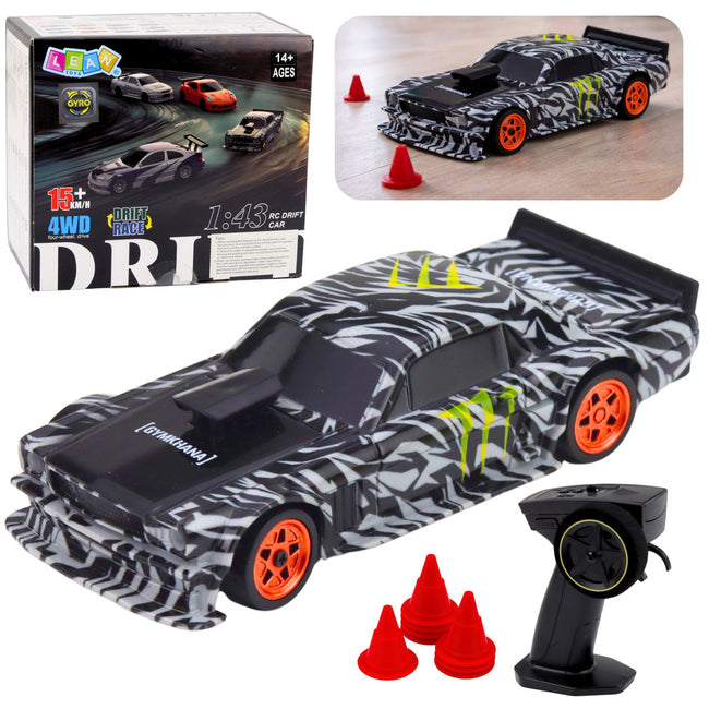 Auto Sportowe Do Driftu Zdalnie Sterowane RC Czarne Pachołki 15 km/h 1:43