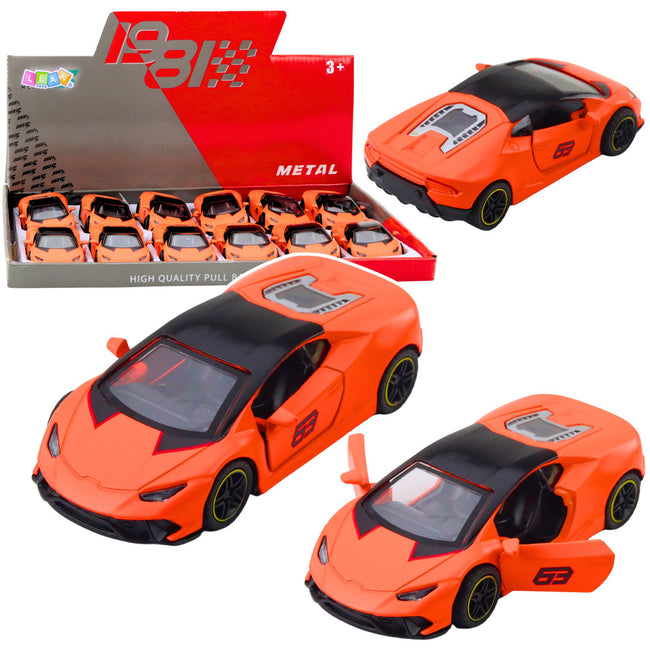 Samochód Sportowy Napęd Pull Back Metalowy Pomarańczowy 1:43