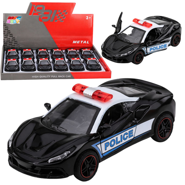 Autko Sportowe Policyjne Samochód Z Napędem Metalowy Pull-Back Czarny 1:43