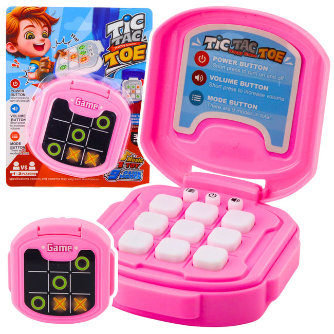 Gra Elektroniczna Kółko i Krzyżyk Tic Tac Toe 9 Trybów Różowa