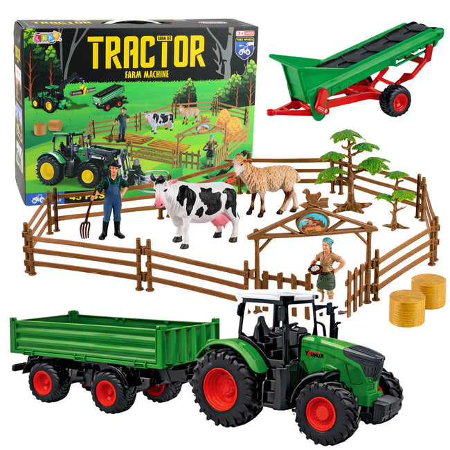 Zestaw Rolniczy Traktor z Przyczepą Zwierzęta Farmerzy Farma 45 el.
