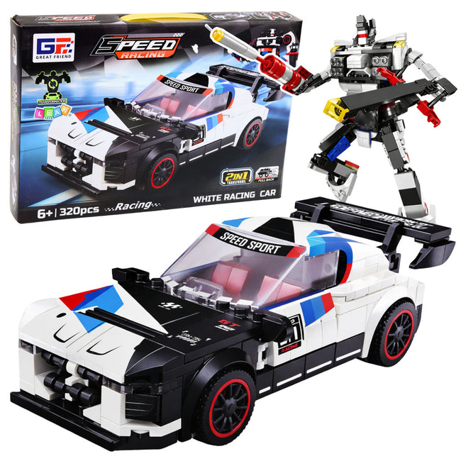 Klocki Konstrukcyjne Samochód Sportowy Robot 2W1 Biały 320 el.