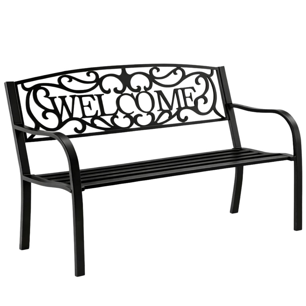 Ławka Ogrodowa Taras Ogród Park Metalowa Oparcie WELCOME Czarna 127 cm