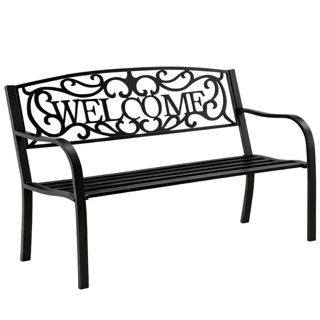 Ławka Ogrodowa Taras Ogród Park Metalowa Oparcie WELCOME Czarna 127 cm