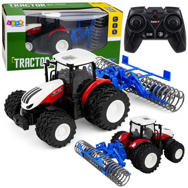 Traktor Z Wałem Rolniczym Zdalnie Sterowany RC Światła Czerwony 1:24