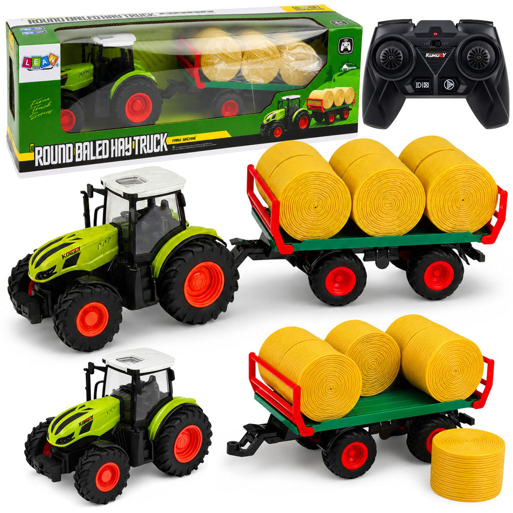 Traktor Rolniczy Zdalnie Sterowany RC z Przyczepą Bale Siana Światła 1:24