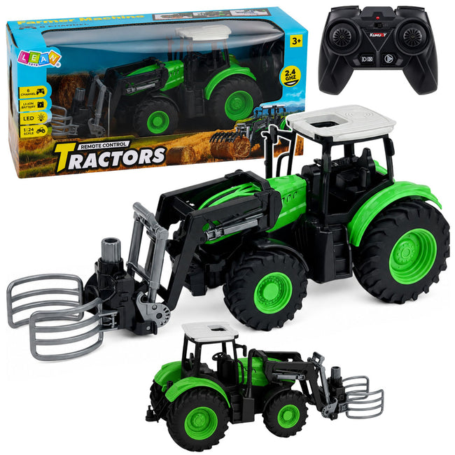 Traktor z Chwytakiem Do Bali Zdalnie Sterowany RC Światła Zielony 1:24