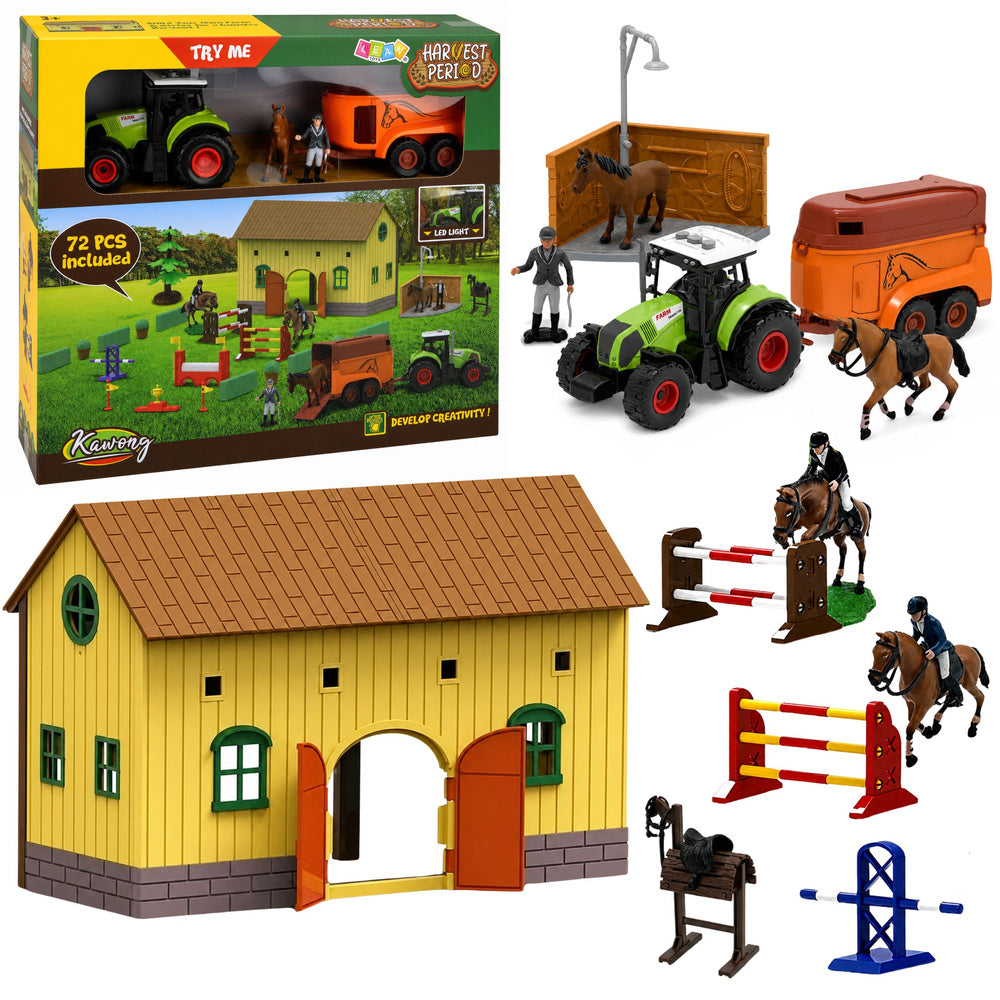 Zestaw Farma Stadnina Traktor Tor Przeszkód Skocznie Konie Figurki 72 el.