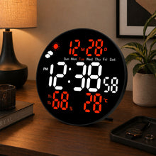 Zegar Ścienny Cyfrowy LED Data Temperatura Wilgotność Alarm Pilot 25 cm
