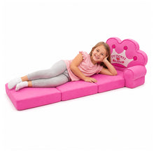 Rozkładany Fotel Sofa Leżanka z Koroną 2W1 Dla Dzieci Miękki Różowy