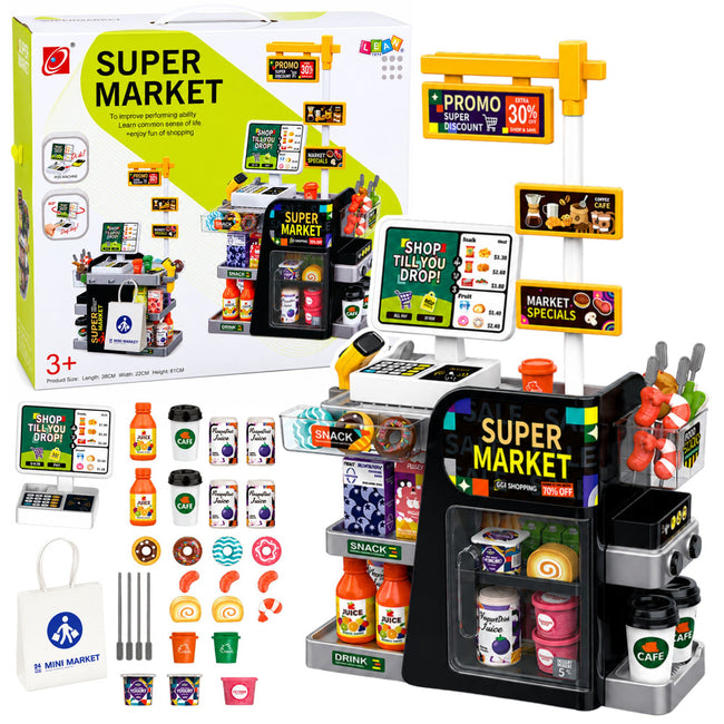 Supermarket Kasa Fiskalna Skaner Dystrybutor Napojów Światła Dźwięki 65 el.