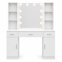 Duża Toaletka Kosmetyczna z Lustrem LED Szafki Szuflady Biała 141x114x39 cm