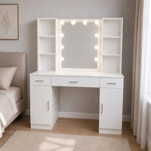 Duża Toaletka Kosmetyczna z Lustrem LED Szafki Szuflady Biała 141x114x39 cm